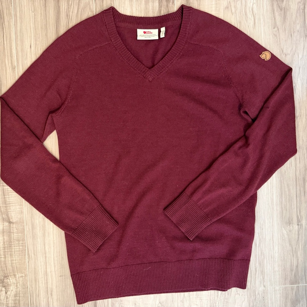 Fjallraven Women's V-Neck Maroon Sweater - Picture 3 of 7